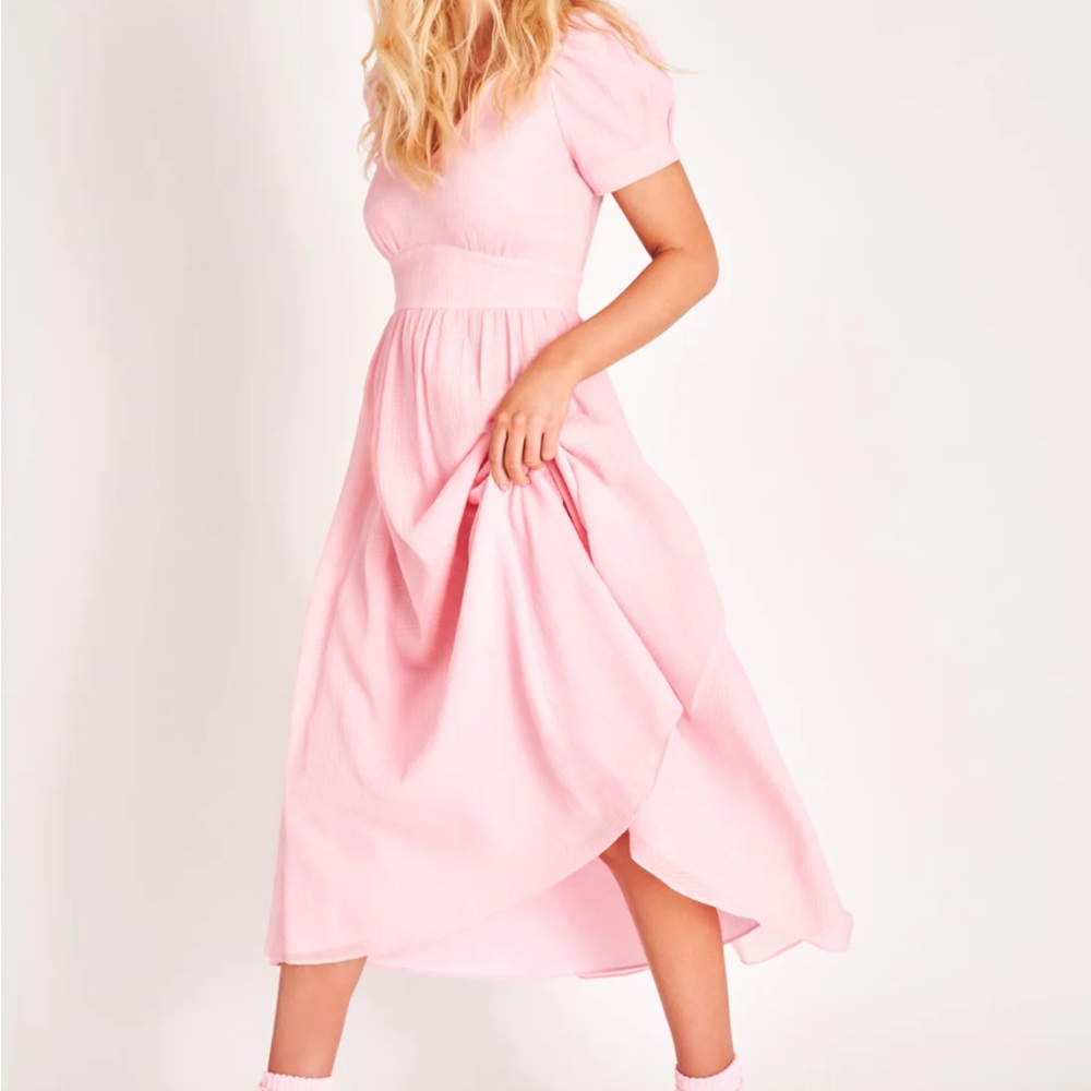LoveShackFancy Hutchinson Pink Silk Blend Midi Dress Romantic Cottagecore Sz 2